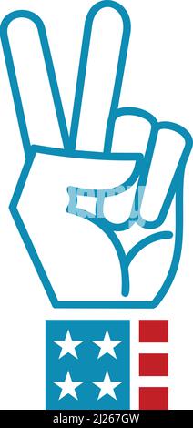 Geste de la main de la victoire avec le symbole du drapeau américain. Signe de paix Illustration de Vecteur