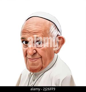 Pape François, Jorge Mario Bergoglio, caricature visage, bande dessinée, dessin animé, triste, abattu Banque D'Images