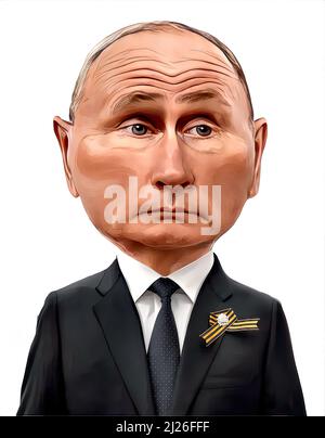 Le président russe Vladimir Poutine, caricature visage, inquiet, étonné Banque D'Images