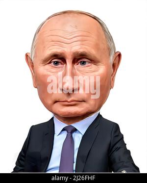 Le président russe Vladimir Poutine, caricature visage Banque D'Images