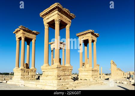 Syrie. L'ancienne ville de Palmyra. Le tétrapylon Banque D'Images