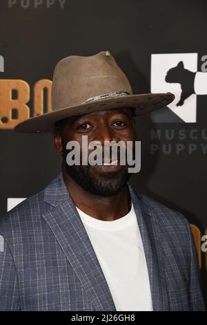 Demetrius grosse arrive au Boon Premiere au Chinese Theatre de Los Angeles, CA, le 29 mars 2022. (Photo de Jonathan Zaoui/Sipa USA) Banque D'Images