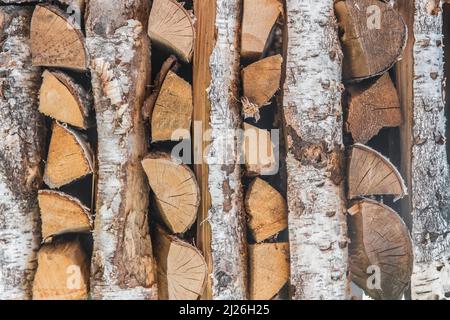 Bois de chauffage cheminée stockage matériaux bois arbre haché velours rural. Banque D'Images