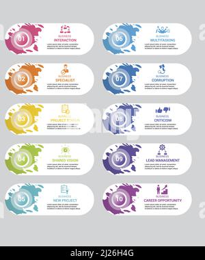 Illustration vectorielle des icônes de gestion infographique. 10 modèle d'informations de pas de tests de couleur avec texte modifiable. Illustration de Vecteur