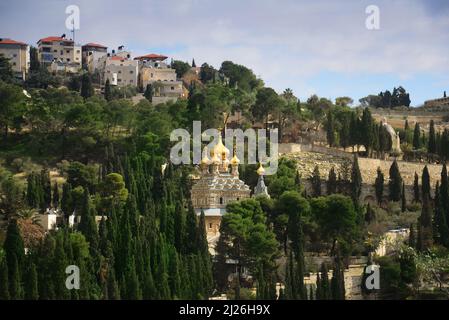 Église orthodoxe russe de Sainte Marie-Madeleine sur le Mont des oliviers, Jérusalem, Israël Banque D'Images