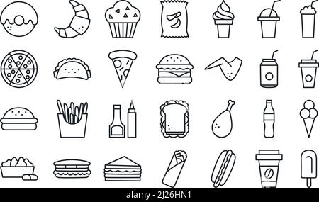Icônes de restauration rapide. Ensemble d'icônes de vecteur isolé Illustration de Vecteur
