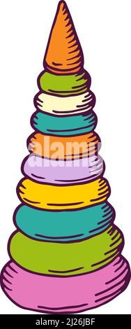 Jouet pyramide ronde. Casse-tête en plastique pour les tout-petits Illustration de Vecteur