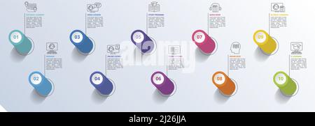 Infographie icônes E-Learning illustration vectorielle. 10 modèle d'informations de pas de tests de couleur avec texte modifiable. Illustration de Vecteur