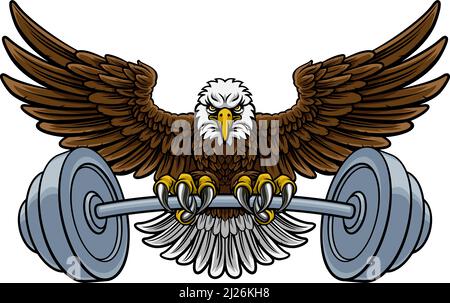 Bald Eagle Hawk Weight soulever Mascot et Barbell Illustration de Vecteur