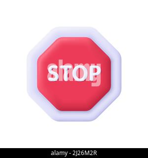 Panneau stop, symbole d'avertissement de circulation. Signalisation d'avertissement octogonale. 3d icône de vecteur. Style de dessin animé minimaliste. Illustration de Vecteur