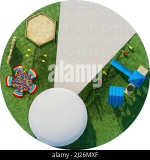 3d réalisation d'un concept de conception pour une aire de jeux pour enfants. 3d illustration. Image isolée sur fond blanc Banque D'Images