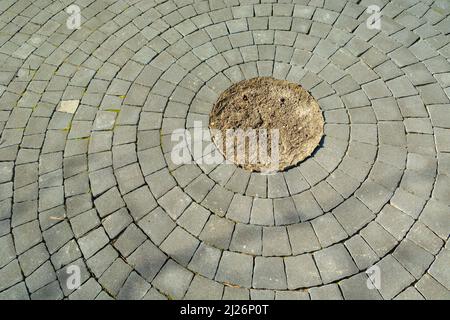 Un cercle de pavés gris avec sol au centre Banque D'Images