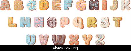 Alphabet sucré de pâtisserie. Police de cirage de beignets Illustration de Vecteur