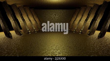 Cyberpunk métallique ou en béton structure métallique murs et sol Spotlight jaune marron Résumé avec espace pour le texte du produit Banque D'Images