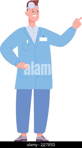 Médecin avec miroir de tête. Caractère médecin. Personne diagnostique de santé isolée sur fond blanc Illustration de Vecteur