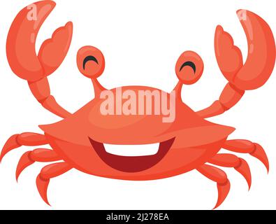 Personnage de crabe riant. Dessin animé rouge mer nourriture animal isolé sur fond blanc Illustration de Vecteur