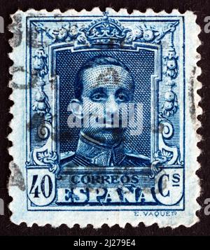 ESPAGNE - VERS 1922 : un timbre imprimé en Espagne montre Alfonso XIII, roi d'Espagne, vers 1922 Banque D'Images