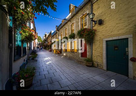 Rue du petit Champlain, dans le Vieux-Québec, sous le Château Frontenac Banque D'Images