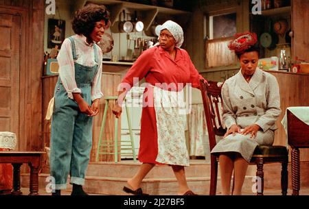 l-r: Valerie Buchanan (Ruth Young), Isabelle Lucas (Lena Young / Mama), Marcia Myrie (Beneatha Young) dans Une RAISINS AU SOLEIL par Lorraine Hansberry au Palace Theatre, Watford, Angleterre 15/11/1989 Design: Martin Johns éclairage: Leonard Tucker directeur: Lou Stein Banque D'Images