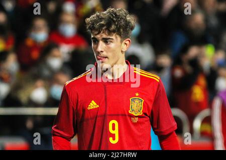 Pablo Martin Paez Gavira 'Gavi' d'Espagne lors du match de football amical entre l'Espagne et l'Islande le 29 mars 2022 au stade Riazor à la Coruna, Espagne - photo: IrH/DPPI/LiveMedia Banque D'Images