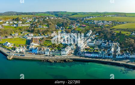 Vue aérienne du village de Portpatrick à Dumfries et Galloway, Écosse, Royaume-Uni Banque D'Images