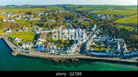 Vue aérienne du village de Portpatrick à Dumfries et Galloway, Écosse, Royaume-Uni Banque D'Images