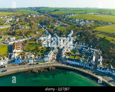 Vue aérienne du village de Portpatrick à Dumfries et Galloway, Écosse, Royaume-Uni Banque D'Images