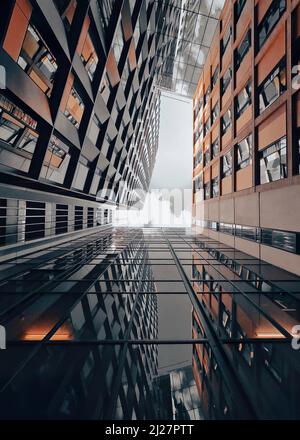 Un cliché vertical à angle bas de bâtiments en verre réfléchissant à Melbourne Banque D'Images