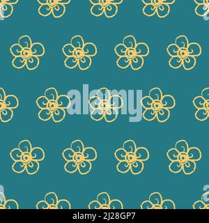 Motif biologique jolie fleur jaune sur motif vert émeraude sans couture, motif textile et illustration de l'emballage Banque D'Images