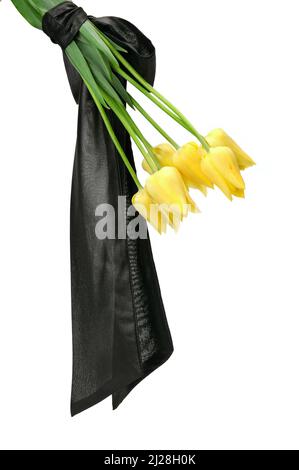 Bouquet de fleurs jaunes pour un enterrement isolé sur fond blanc Banque D'Images