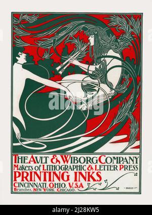 Œuvres d'art Wwill Bradley - Ault & Wiborg Company, fabricant d'encres d'impression lithographiques et de presse à lettres (1890s) affiche Art nouveau. Banque D'Images