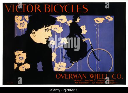 Œuvres d'art de will Bradley - Victor Bicycles Overman Wheel Co (1896) American Art Nouveau - affiche ancienne et ancienne / publicité. Banque D'Images