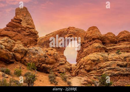 Arche de la tourelle dans le parc Arches Nationla, Utah Banque D'Images