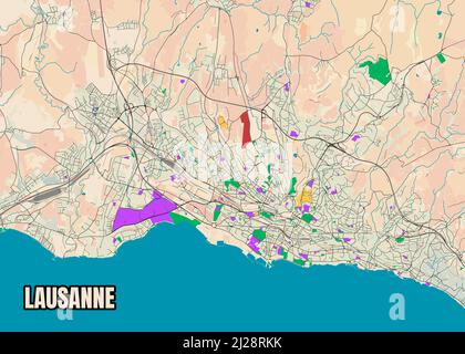 Poster vectoriel carte de ville modifiable Lausanne, Suisse données de OpenStreetMap. Illustration de Vecteur