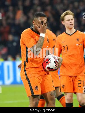 Steven Bergwijn des pays-Bas fête 1-1 lors de friendly Match pays-Bas contre Allemagne le 29 mars 2022 à la Johan Cruijff Arena à Amsterdam, pays-Bas crédit: SCS/Soenar Chamid/AFLO/Alay Live News Banque D'Images