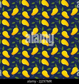 Motif de mangue jaune sur fond bleu. Illustration vectorielle. Illustration de Vecteur