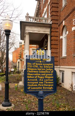 Marqueur historique de Shippen House à Lancaster, Pennsylvanie Banque D'Images