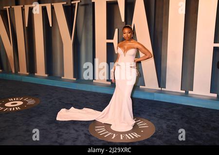 BEVERLY HILLS, CA - MARS 27: Megan thee Stallion participe à la Vanity Fair Oscar Party 2022 organisée par Radhika Jones au Wallis Annenberg Center pour le Banque D'Images
