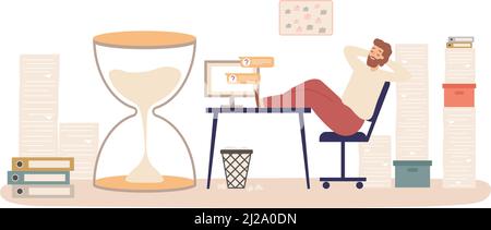 Procrastination sur le lieu de travail, travailleur paresseux au bureau Illustration de Vecteur