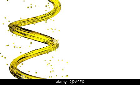 3D gouttes d'huile et éclaboussures de liquide isolées sur fond blanc vide. Des gouttes d'huile végétale ou cosmétique jaunes d'or. Illustration de haute qualité Banque D'Images