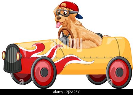 Drôle de chien personnage de dessin animé conduite voiture sur fond blanc illustration Illustration de Vecteur