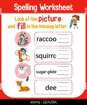 Feuille de calcul pour l'illustration des mots orthographiques Illustration de Vecteur