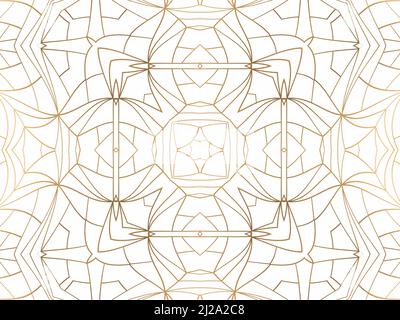 Fond abstrait géométrique doré sur blanc. Motif pour la décoration et le design, motif symétrique de couleur or Banque D'Images