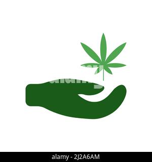 Main tenant une icône de vecteur de feuille de cannabis Illustration de Vecteur