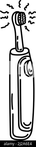 Brosse à dents électrique dessinée à la main, icône en forme de caniche modifiable dessinée à la main. Hygiène dentaire. Sujet de brossage des dents avec brosse à dents électrique à la maison. Vecteur il Illustration de Vecteur