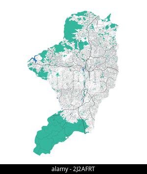 Carte vectorielle de Yaoundé. Carte détaillée du quartier administratif de la ville de Yaoundé. Panorama urbain. Illustration vectorielle libre de droits. Carte routière avec autoroutes, ri Illustration de Vecteur