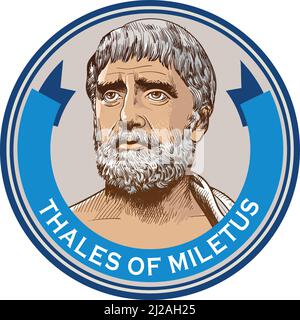 Thales of Miletus Line art portrait. Philosophe grec, mathématicien et astronome pré-socratique. Illustration de Vecteur