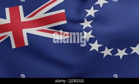 Drapeau national des îles Cook 3D Render, îles Cook drapeau textile, armoiries jour de l'indépendance des îles Cook Banque D'Images