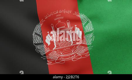 Drapeau national de l'Afghanistan 3D Render, République islamique d'Afghanistan drapeau national emblème blason Afghanistan textile, drapeau chute de Banque D'Images