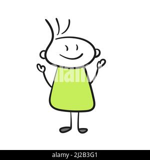 Dessin animé d'émotion positive Doodle dessin à la main illustration vectorielle. Simple primitive peinte homme icône sur blanc Illustration de Vecteur